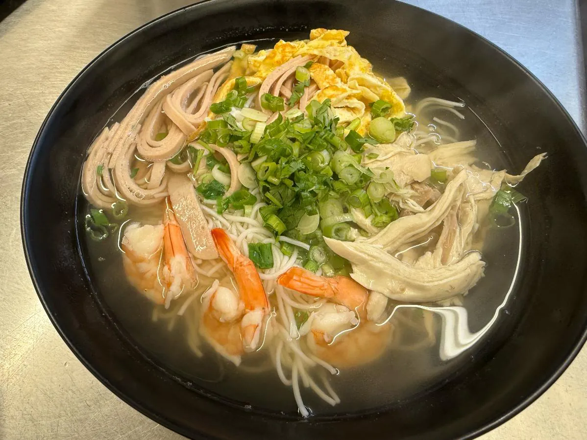 Bun Thang Vermicelli Noodle Soup Noodle soup with chicken, shrimp, egg, and Cha Lua at An Chi, a Vietnamese restaurant in San Francisco