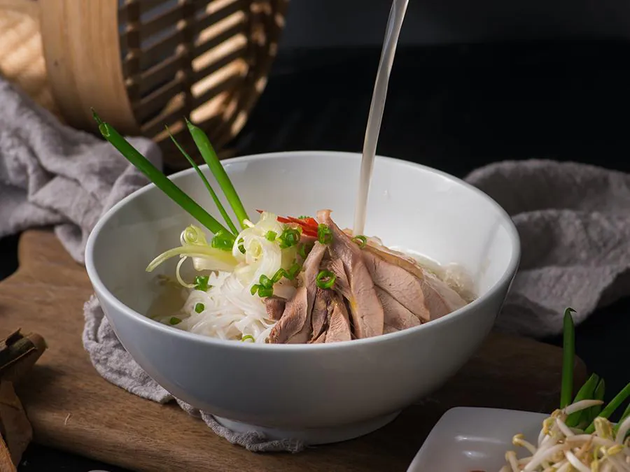 Vietnamese Pork Vermicelli Rice noodles with fresh meat and fresh soup at An Chi, a Vietnamese restaurant in San Francisco